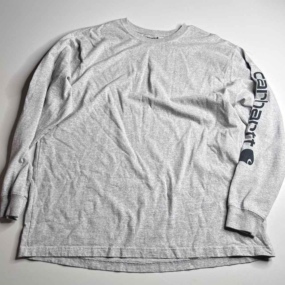 Carhartt Mens XL Loose Fit Long Sleeve Logo Graphic T-Shirt Heather Gray